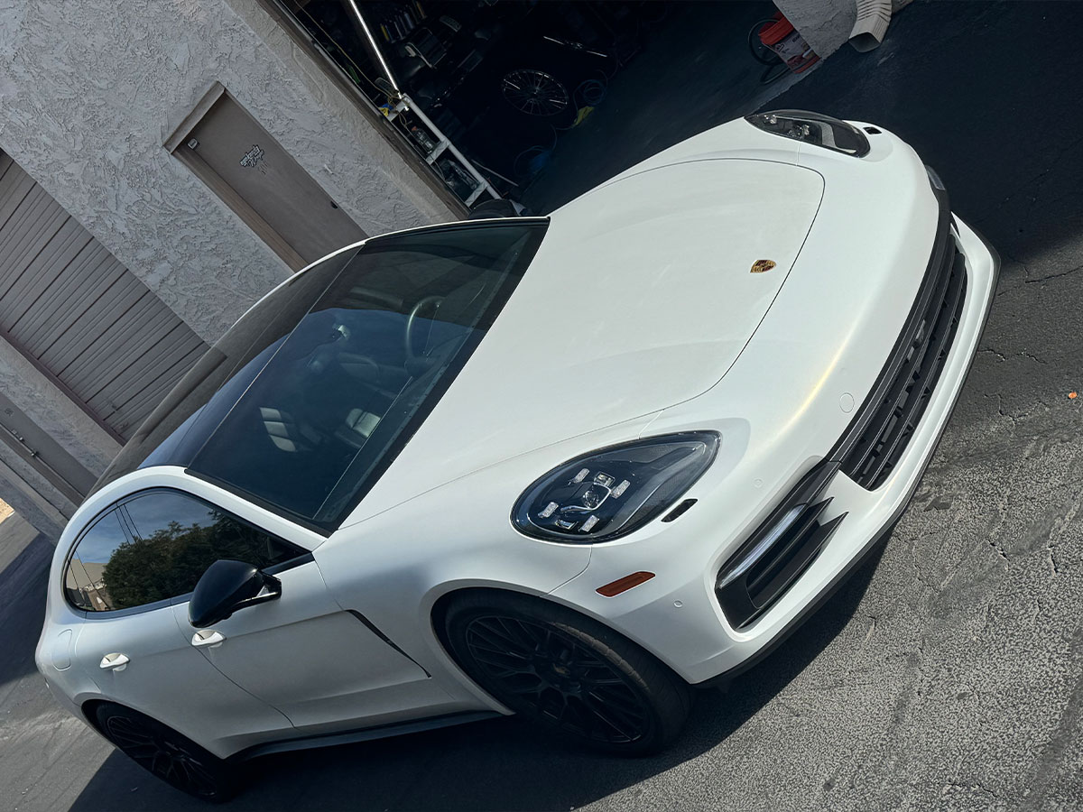 Porsche Panamera with 3m Satin Pearl Frost White